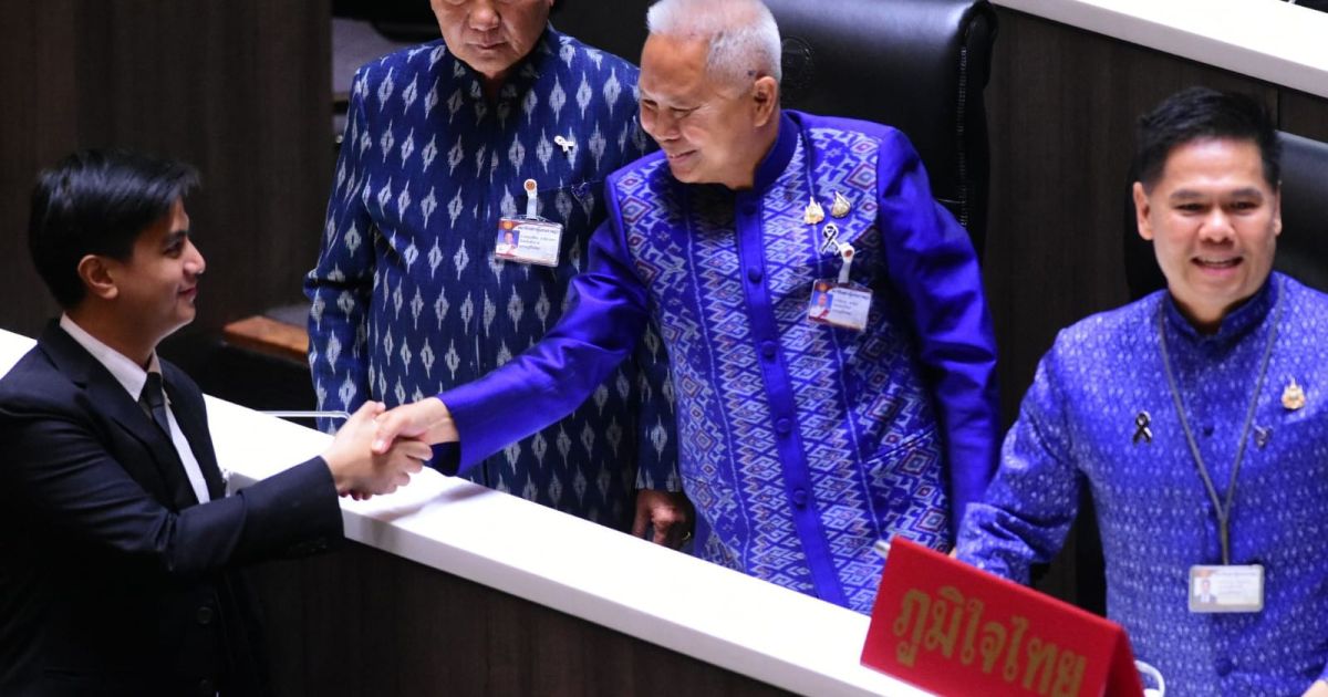 Sophon Zaram, new House Speaker of Thailand, received congratulatory greetings after elected on Sunday, 16 March 2026 (Photo/X/Khaosod English)